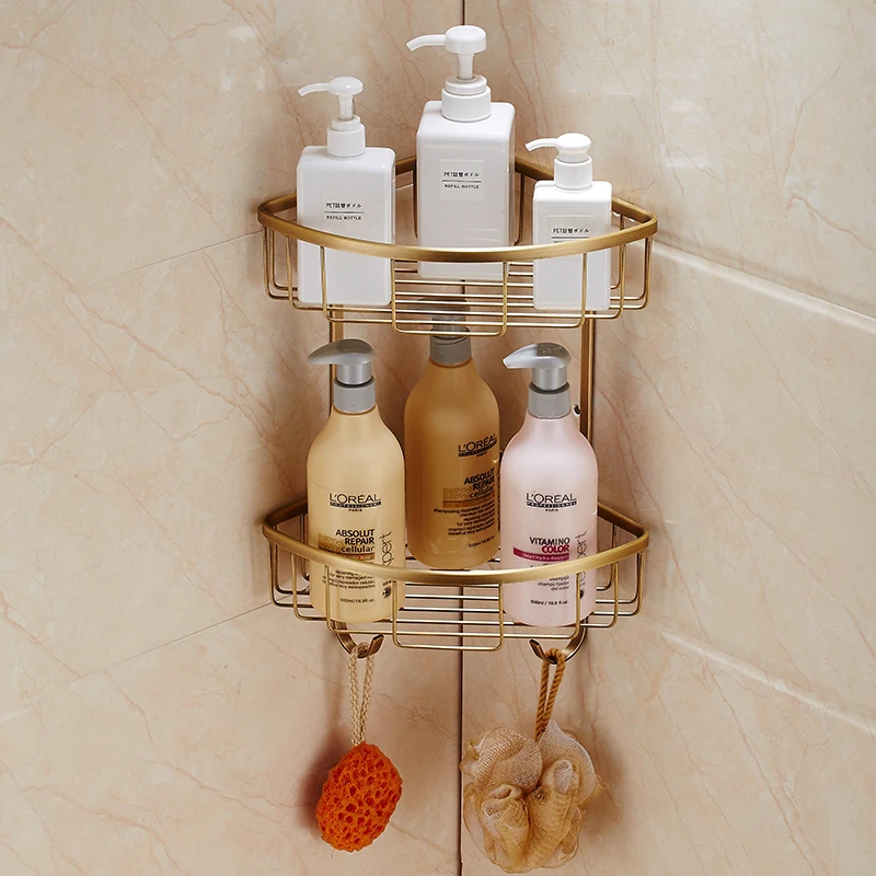 

All-copper antique rack bathroom corner rack retro toilet bath rack double-layer triangular
