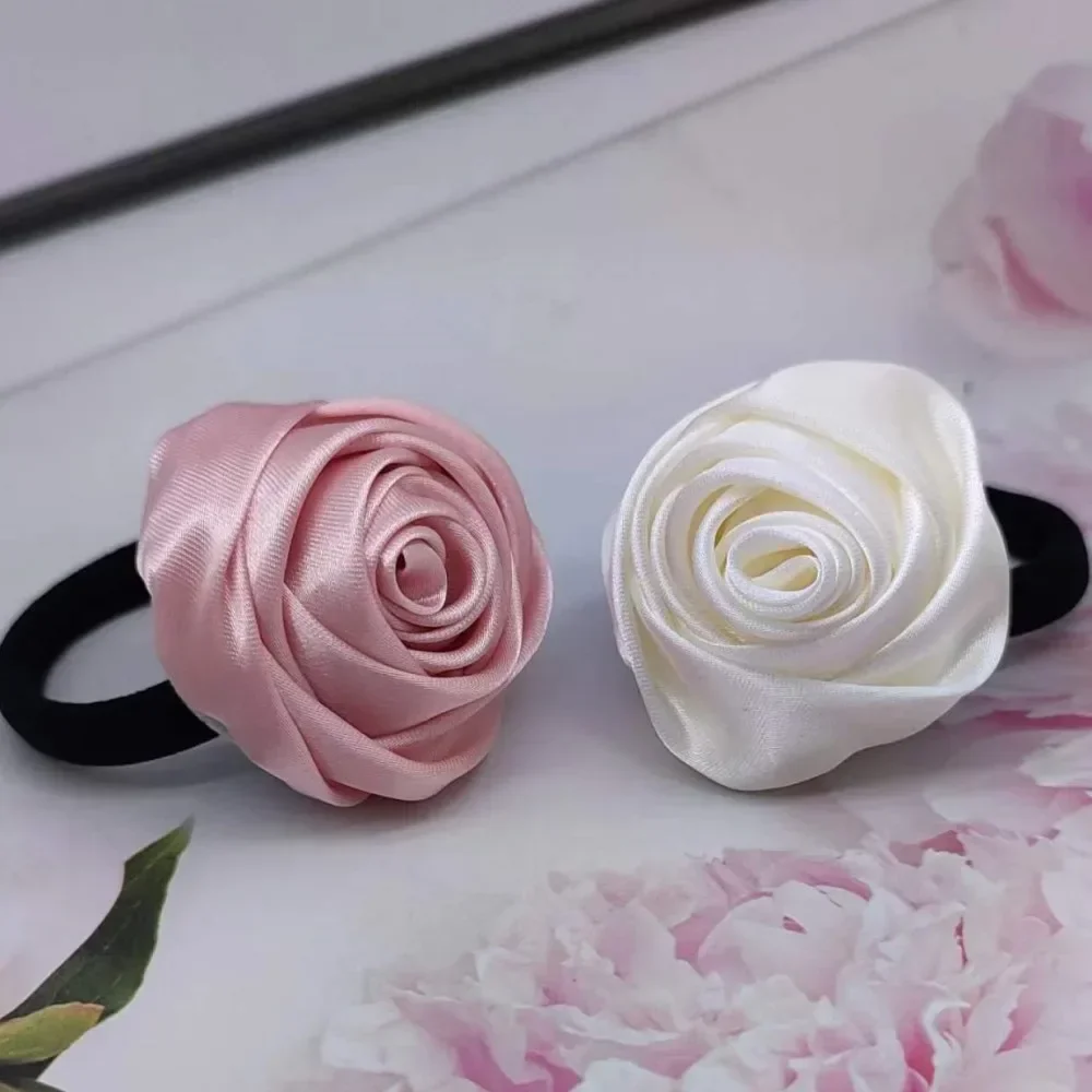 Rose Flower Head Rope French Style Retro Gentle Large Flower Intestine Hair Ring Artistic Satin Gloss Hair Scrunchies Woman