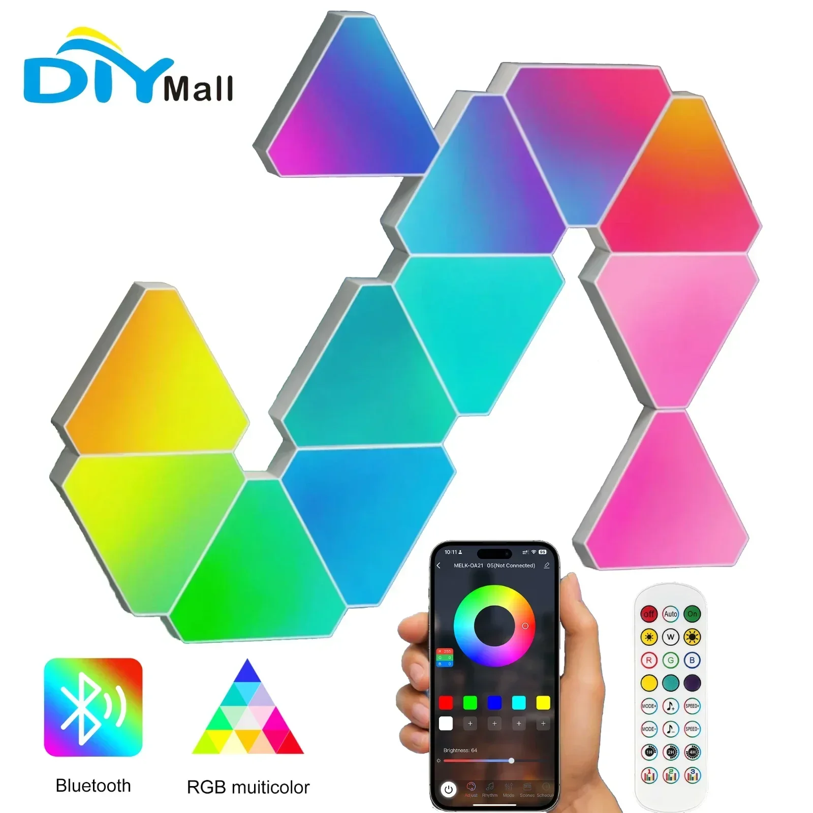 12 Piece 5V Bluetooth LED Triangle Quantum Atmosphere Lights Smart RGB Wall Lamps APP Control for Gaming, Bedroom and Home Decor