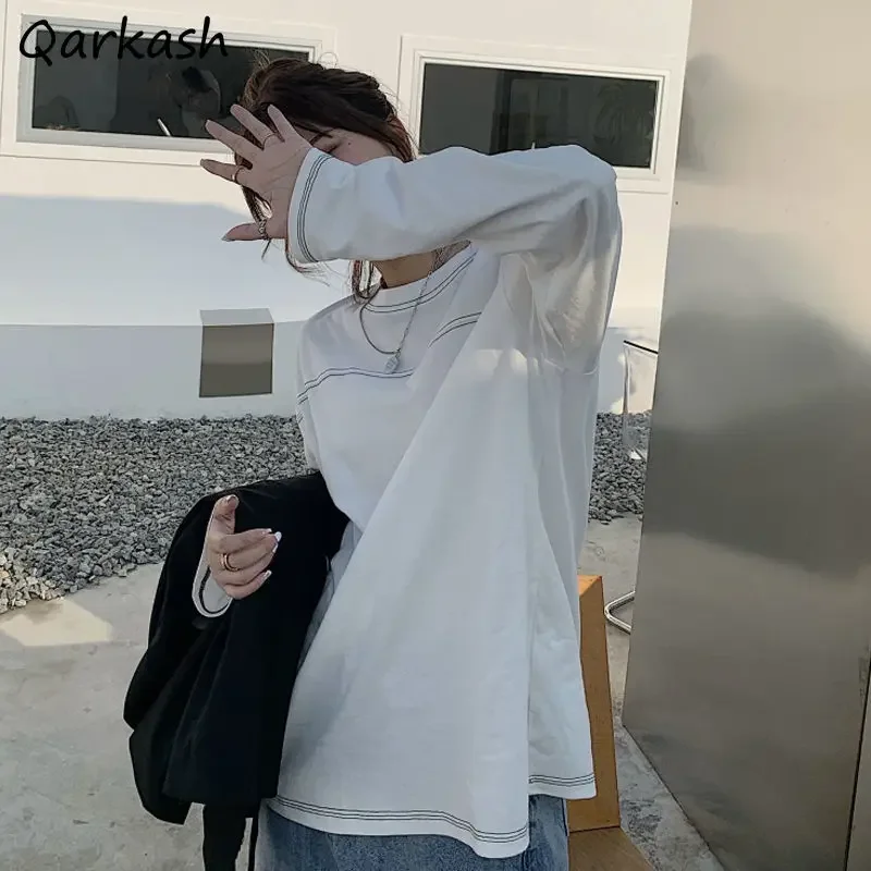 長袖 Tシャツ レディース ルーズ 春 原宿 ミニマリスト カジュアル 学生 ソフト デイリー オールマッチ 人気 ヴィンテージ ファッション イン 新作