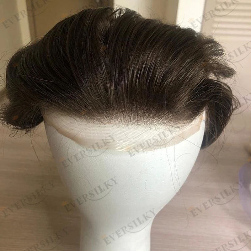 Light Blonde Super Natural Hairline Q6 Swiss Lace Front PU Base 100% HUman Hair Men's Hair Wigs Replacement Capillary Prosthesis
