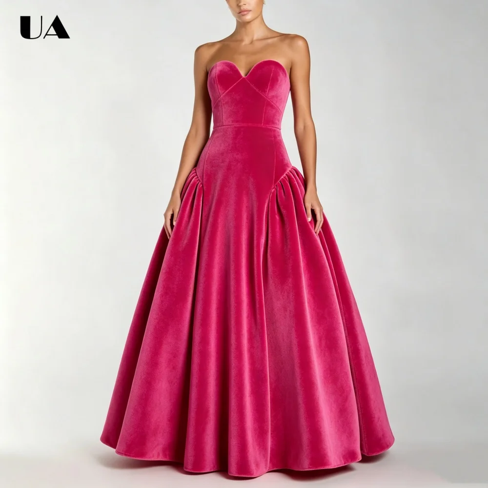 

ULBYANRY Customized Velvet A-line Solid Prom Dresses for Women Elegant Sleeveless Evening Dress Simple Sweetheart Neck Ball Gown