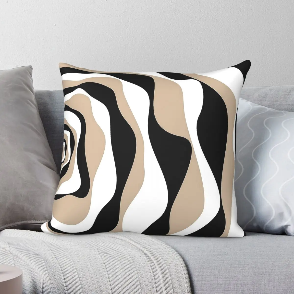 Ebb And Flow Taupe Black White Square Pillowcase Polyester Linen Velvet Printed Zip Decor Throw Pillow Case Bed Cushion Cover