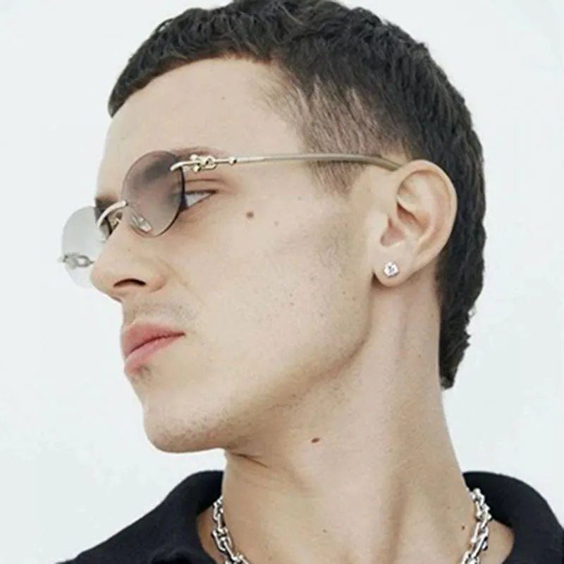 Y2k Vintage Randlose Ovale Sonnenbrille Frauen Für Männer Luxus Marke Designer Sonnenbrille Punk Beliebte Metall Ball Sexy Damen Brillen