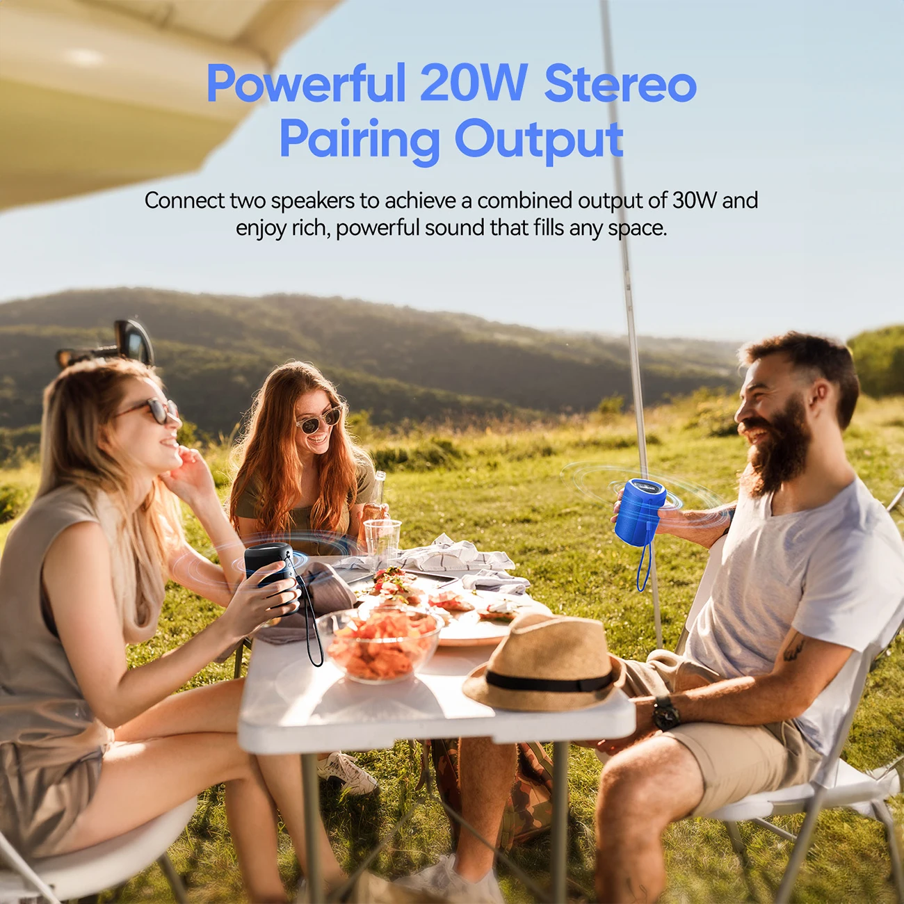 WISETIGER A46 اتصال ستيريو لاسلكي أزرق 2 سمّاعات بلوتوث 360 °   مكبر صوت محمول بحجم الجيب