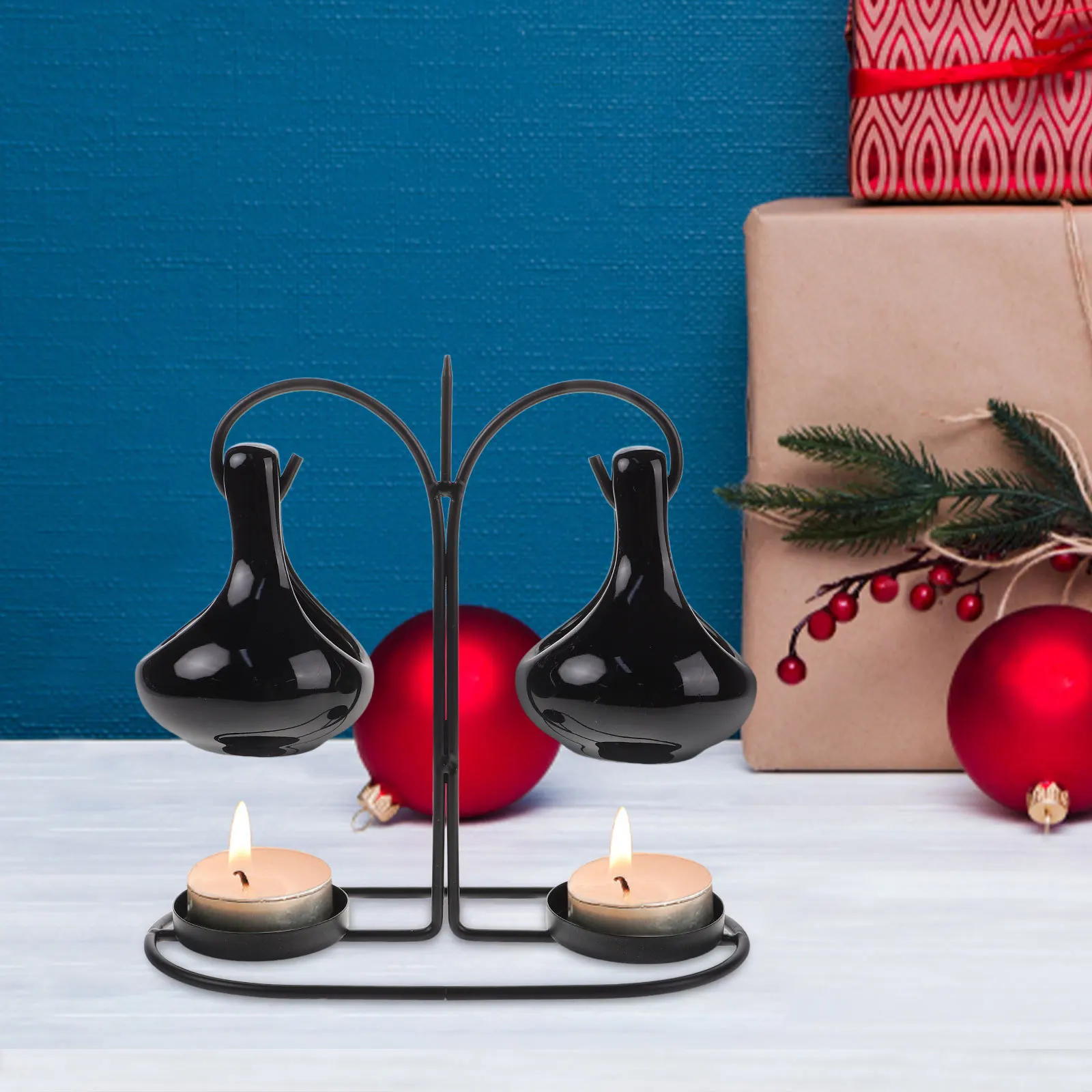 

Black Double Hanging Tear Drop Oil Burner Aroma Diffuser Wax Melts Warmer Tea Light Holder Tealight Wax Melt Warmer