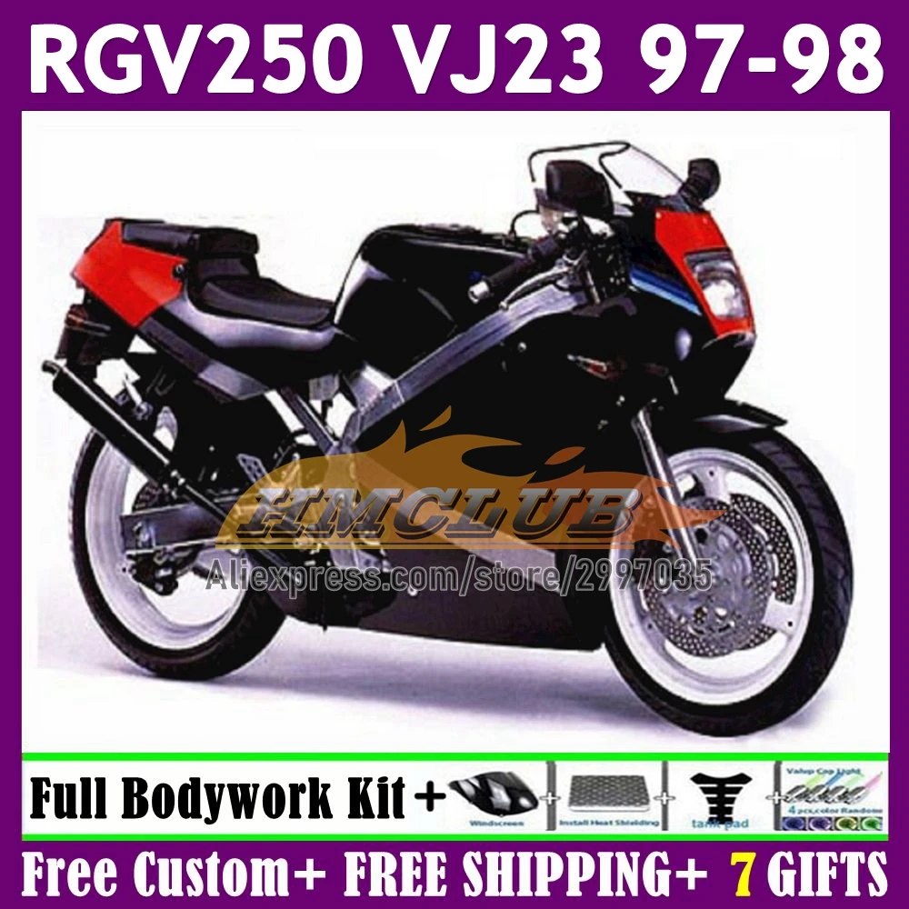 Bodys For SUZUKI RGV250 SAPC glossy black VJ23 VJ 23 Bodywork 60No.162 RGVT250 RGV-250 RGVT-250 1997 1998 RGV 250 97 98 Fairing