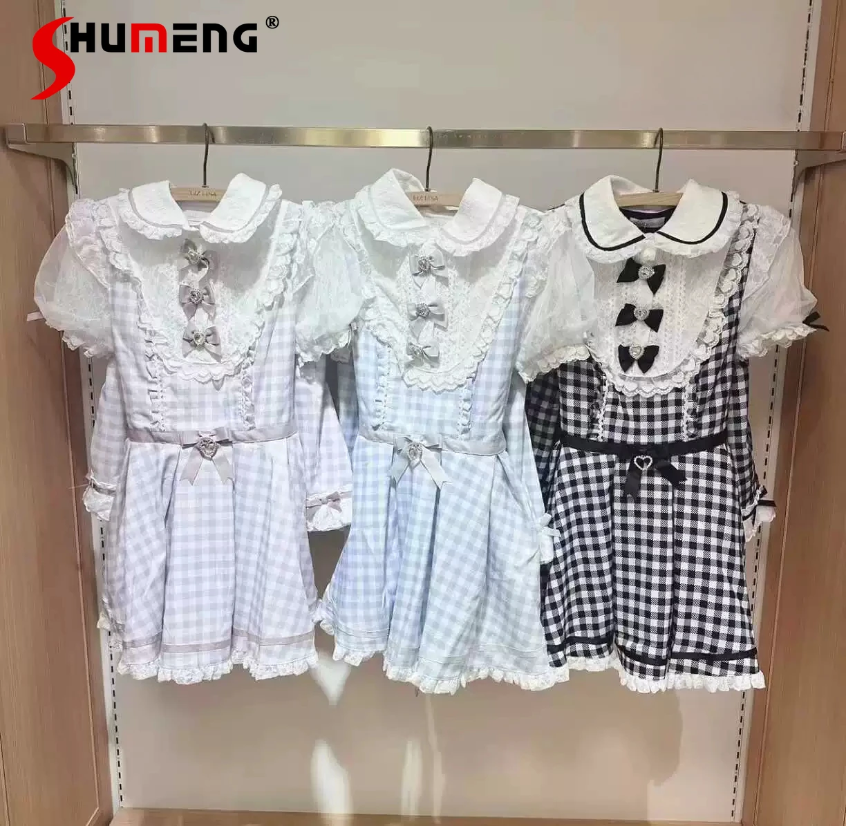 

Japanese Liz Mine Girl Sweet Bow Short Sleeve Dress Set Women's Lolita Outifits Lady Top and Shorts Two Piece Sets Summer