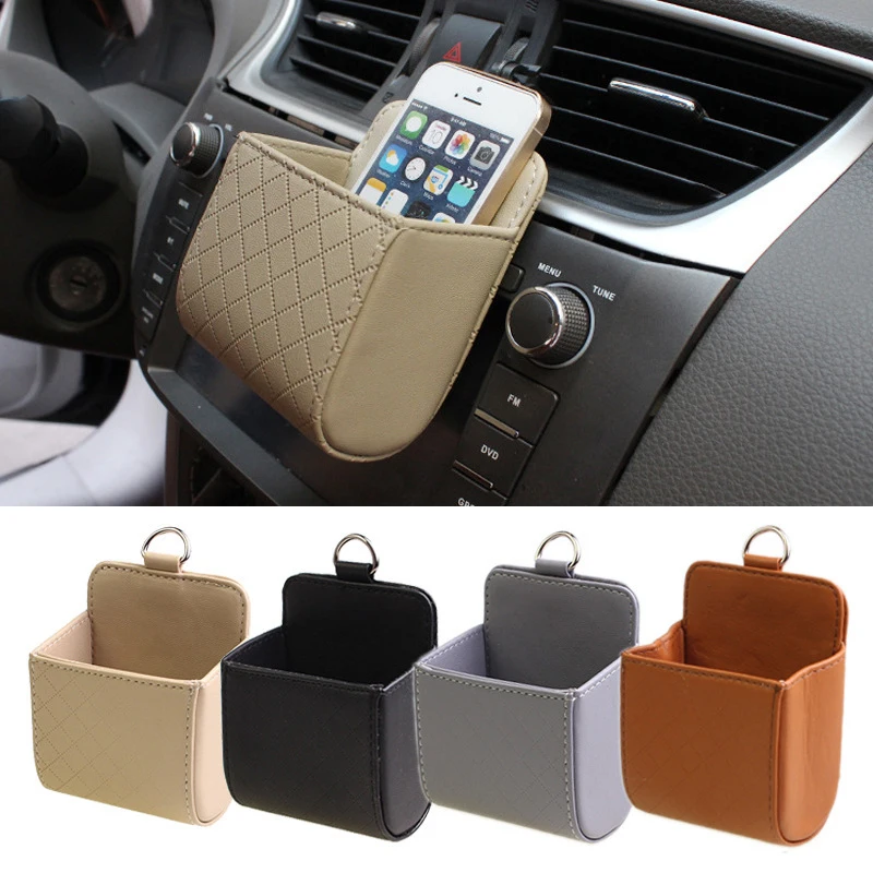 New Car Phone Holder Mount Air Vent Hanging Storage Box Car Mobile Phone Bag PU Leather Glasses Organizer Bag Support In Home view 3