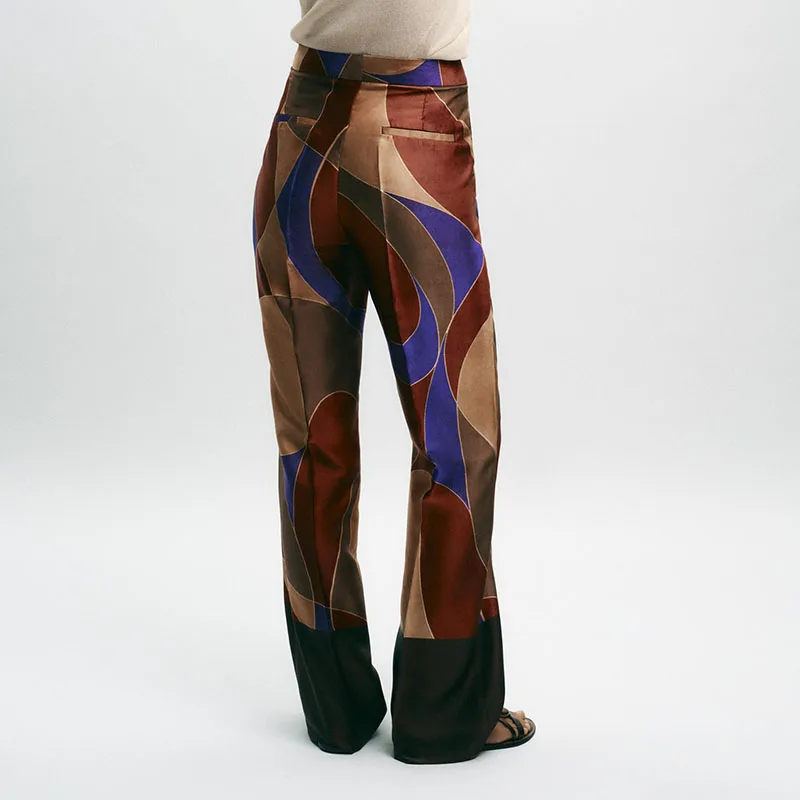 سراويل حريرية مطبوعة غير رسمية جديدة لخريف 2025 تصميم بسيط ساق مستقيمة l الخصر مواد أخرى 00% مطبوعة #2