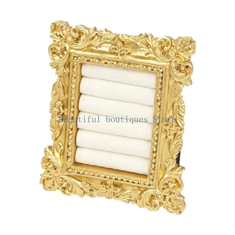 U4LF Decorative Jewelry Tray for Rings, Four Soft Display Rows with Vintage Frame for Boutique Counters and Styling Tables