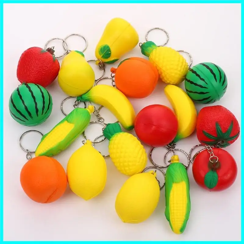5Pcs Fruit Shaped Strawberry Squeeze Toy Keychain Decoration Pressure Relief Stress Relieving Sensory Toy For Kids Adults