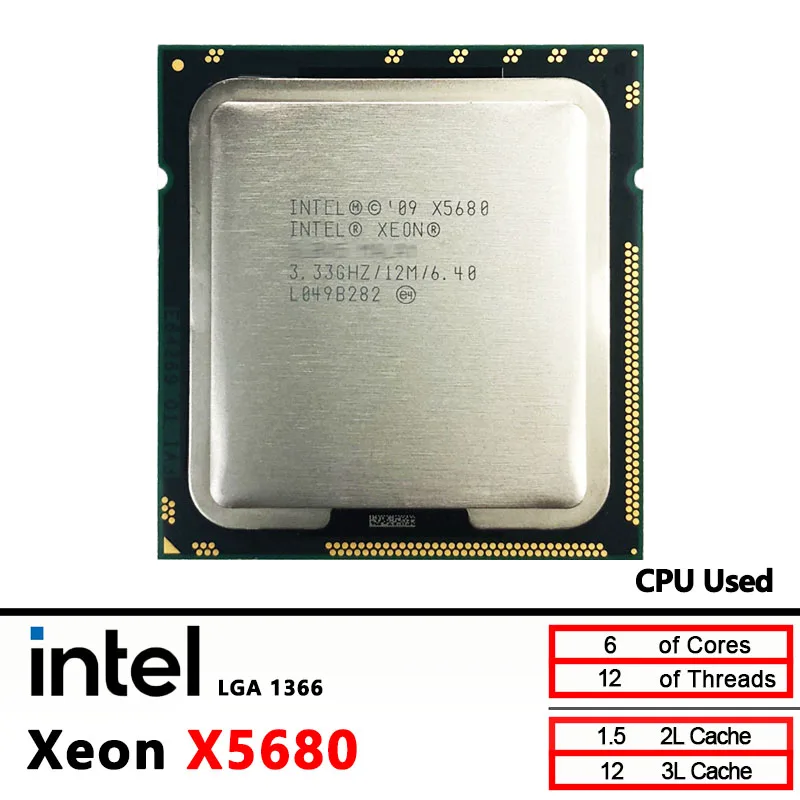 Intel Used X5680 Xeon X5680 3.3 GHz Six-Core Twelve-Thread CPU Processor 12M 130W LGA 1366