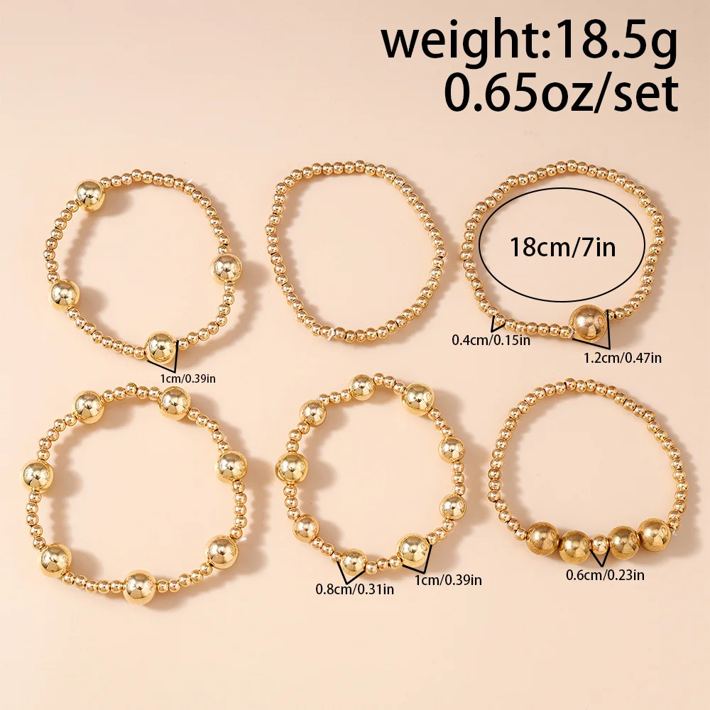Aihua 6 Stück/Set goldfarbene CCB-Perlen-Kettenarmbänder für Frauen, kreativer Minimalismus, Perlen-Stretch-Armreif, Schmuckzubehör – Detail 6