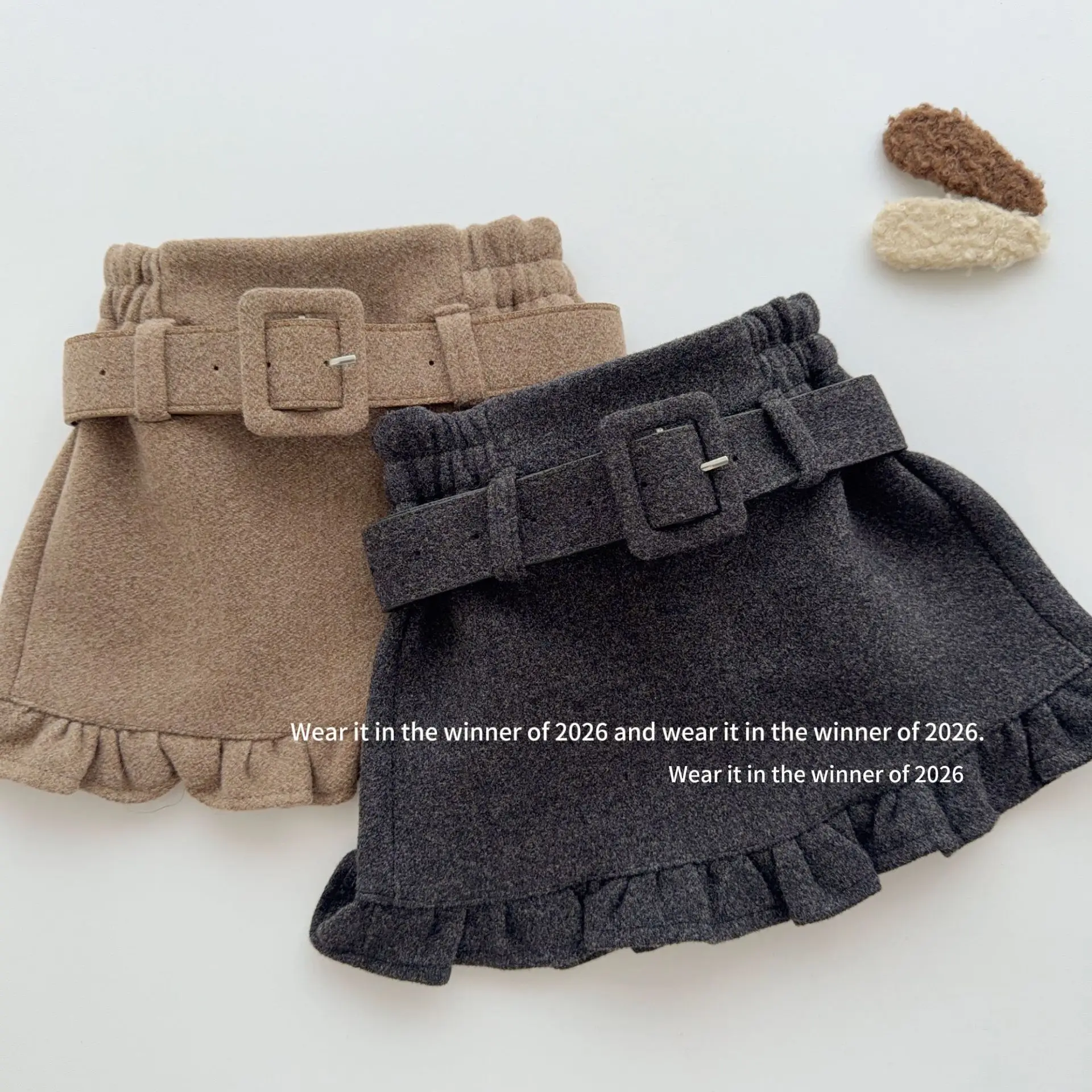 Girl's Ruffled Edge Belt Half Skirt 2026 Autumn Winter New Girls Simple and Versatile A-line Skirt