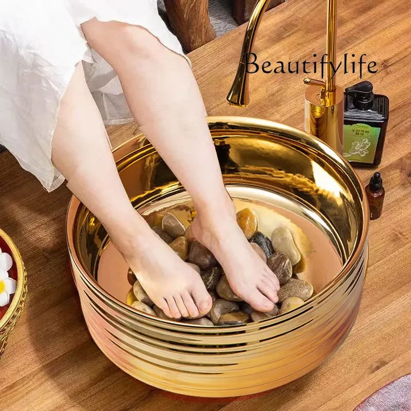 aQ Thai spa hotel club foot bath gold ceramic wash basin beauty salon foot bath commercial foot bath