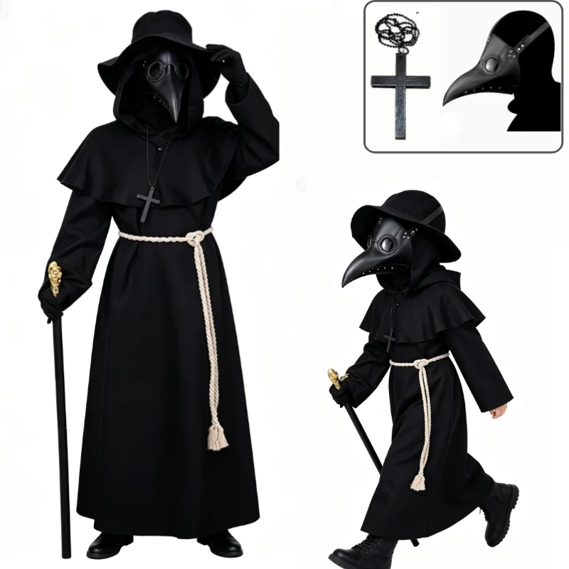 Disfraz de Doctor de la Peste Medieval para Niños y Adultos, Estilo Punk, con Máscara de Pico de Cuervo y Sombrero, para Halloween