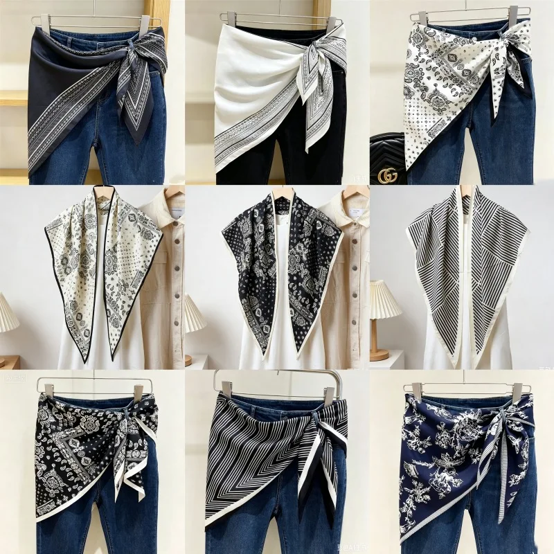Summer Triangle Scarf Paisley Print Simulated Silk Cool Feeling Lightweight Breathable for Head Wrap Shoulder Shrug Casual Beach