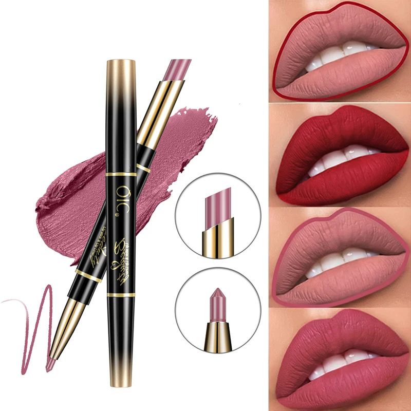 2 IN 1 Lipliner Waterproof Nude Matte Lipstick Pencil Sexy Red Purple Lasting Double Ended Lipliner Lip Stain Makeup For Women