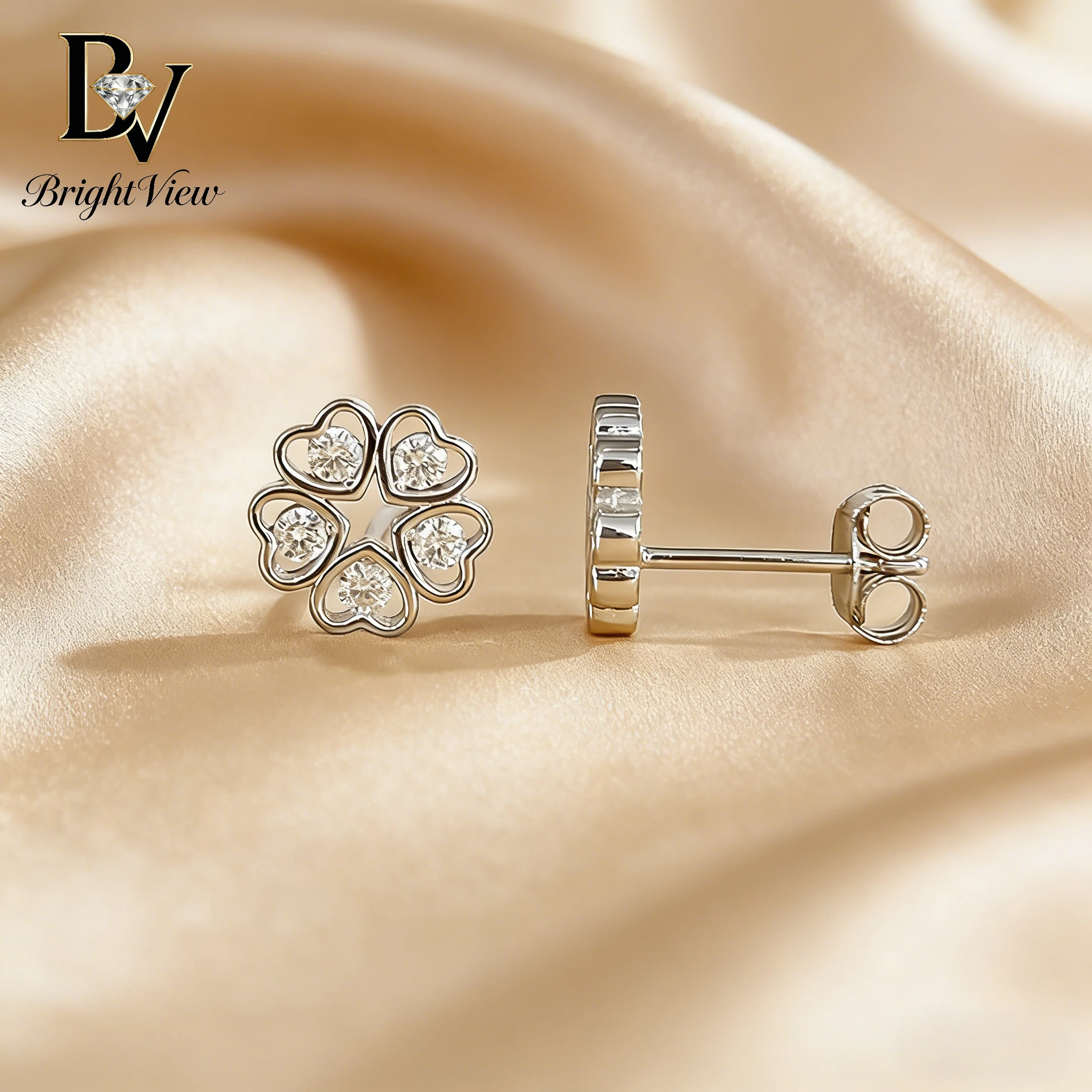 

Handmade S925 Sterling Silver Heart Petal Moissanite Stud Earrings for Women Luxury Sparkling Certified 925 Silver Earrings