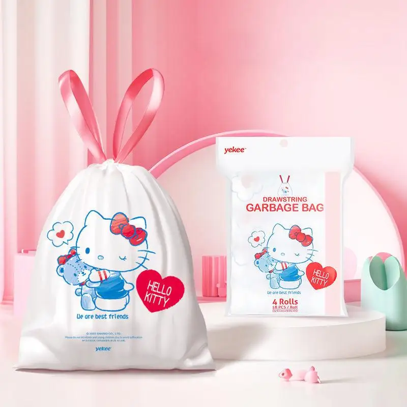 

72 шт. Sanrio Hello Kitty мешок для мусора Kawaii утолщенный большой вместительный бытовой мультяшный милый одноразовый кухонный мешок для хранения мусора