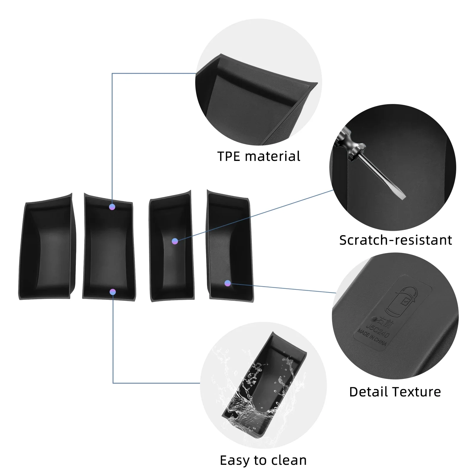 For BYD ATTO 3 EVO / YUAN PLUS 2025 2026 Car Door Handle Storage Box TPE Front Rear Door Storage Tray Organizer Accessories 6