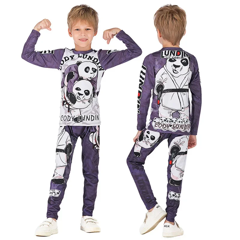 Kid's MMA Boxing Rashguard Running Shirt Pants Set Boys Training Muay Thai Jiu Jitsu Gym Clothing Children Kickboxing Sport Suit