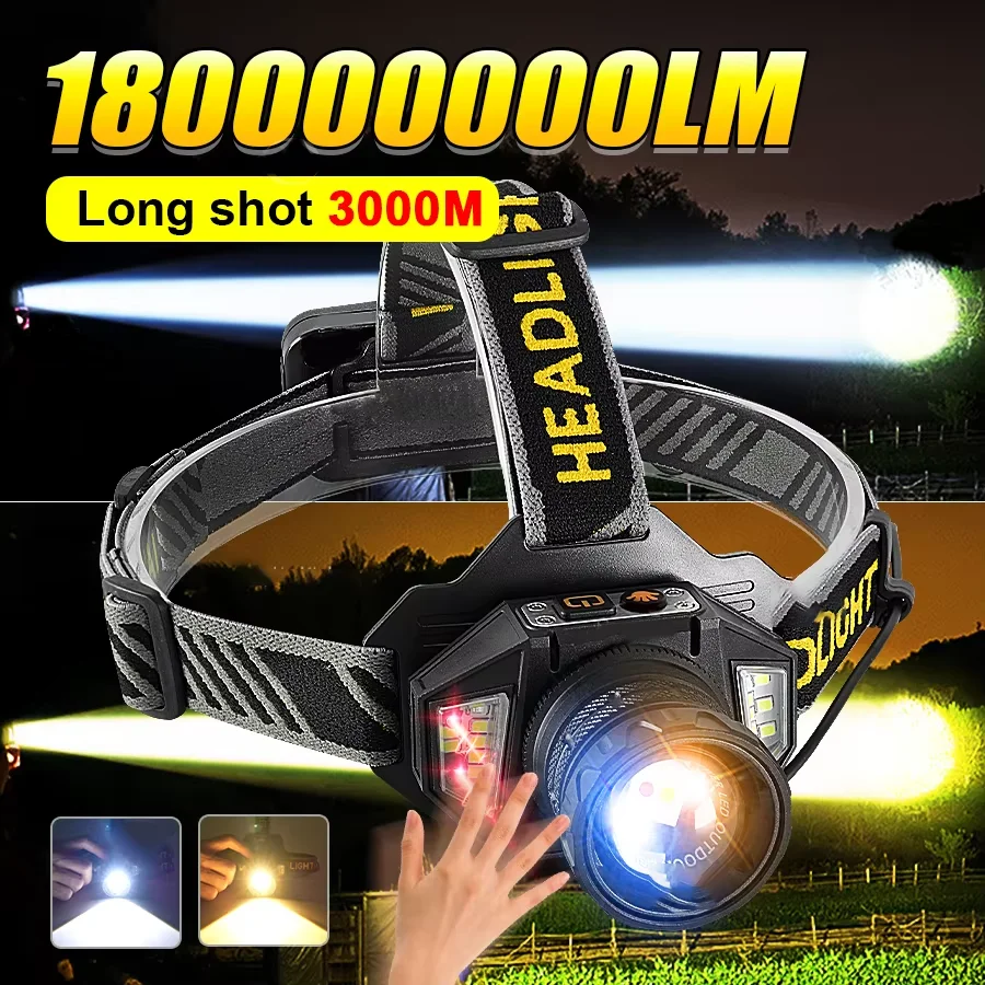 

Super Bright Headlamp Most Powerful Long Range Head Flashlight Sensor High Power Headlight With Yellow Light Fishing Head Torch