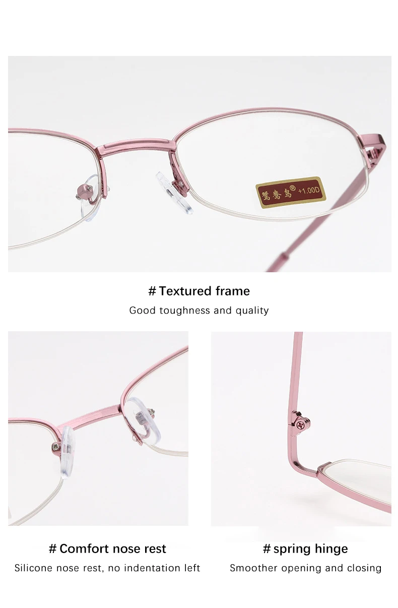 Anti-müdigkeit Lesebrille Frauen HD Objektiv Metall Rahmen Presbyopie Brillen Hohe Qualität Mode Brillen +1,0 Bis +4,0 – Detail 5