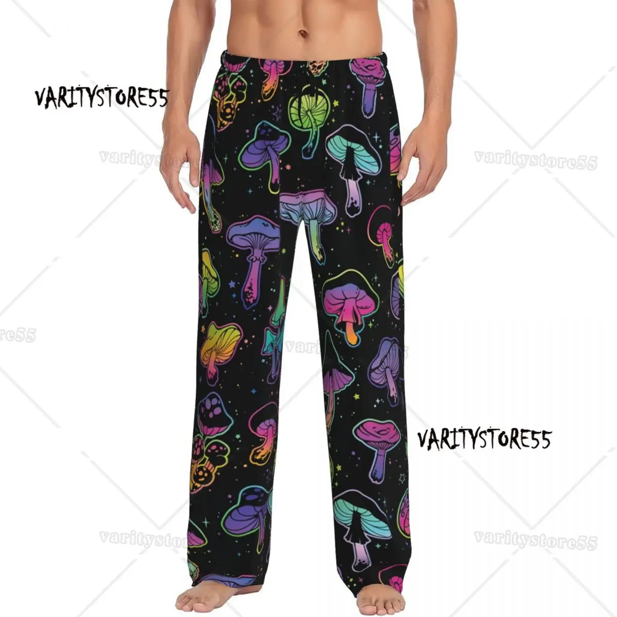 

Custom Printed Men's Psychedelic Mushrooms, Bright Color Shrooms Pajama Pants Sleepwear Sleep Lounge Bottoms with Pockets