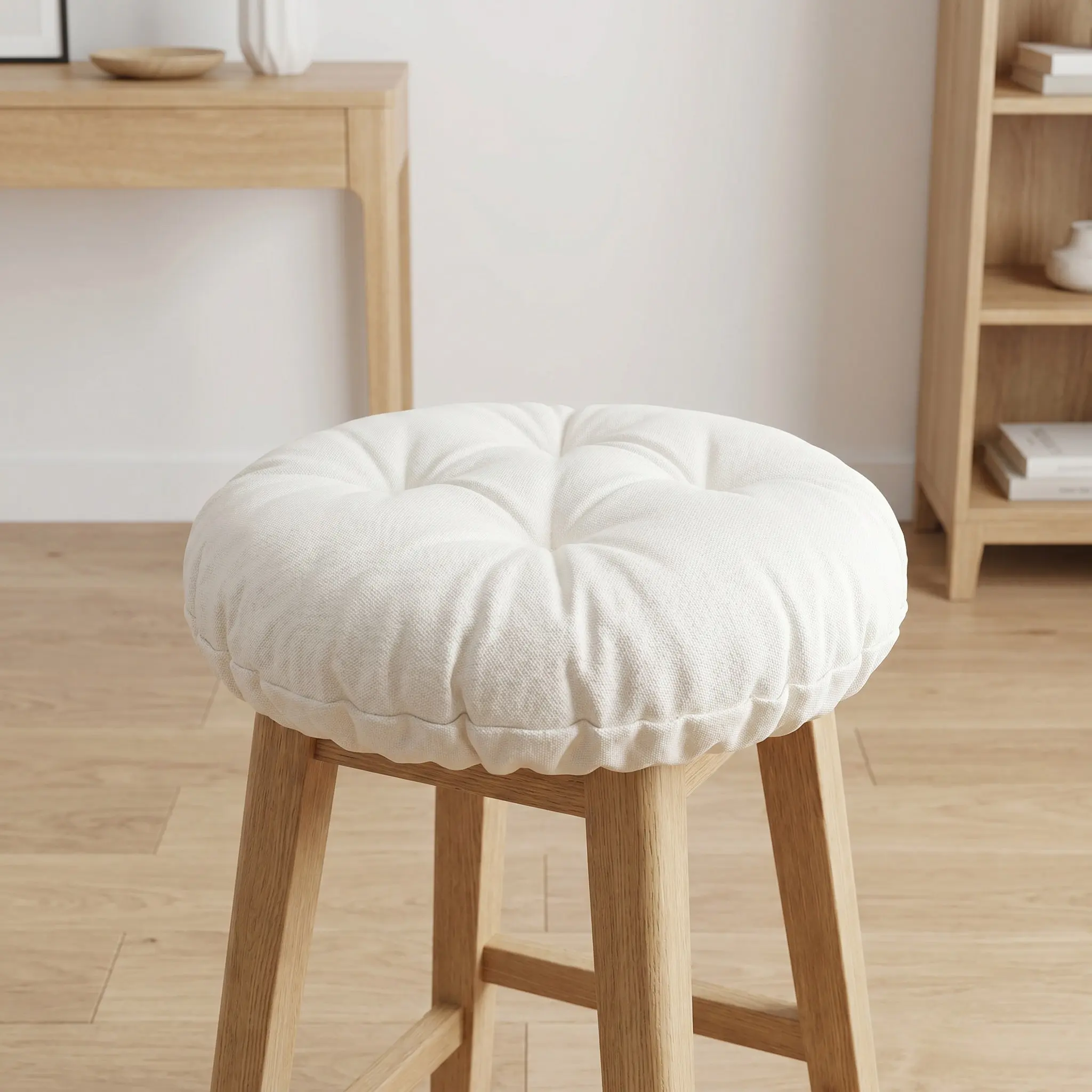 Stretch Beige Round Stool Cover Padded Seat Slipcover Elastic Non-Slip Protector Thick Washable Bar Counter Kitchen Island