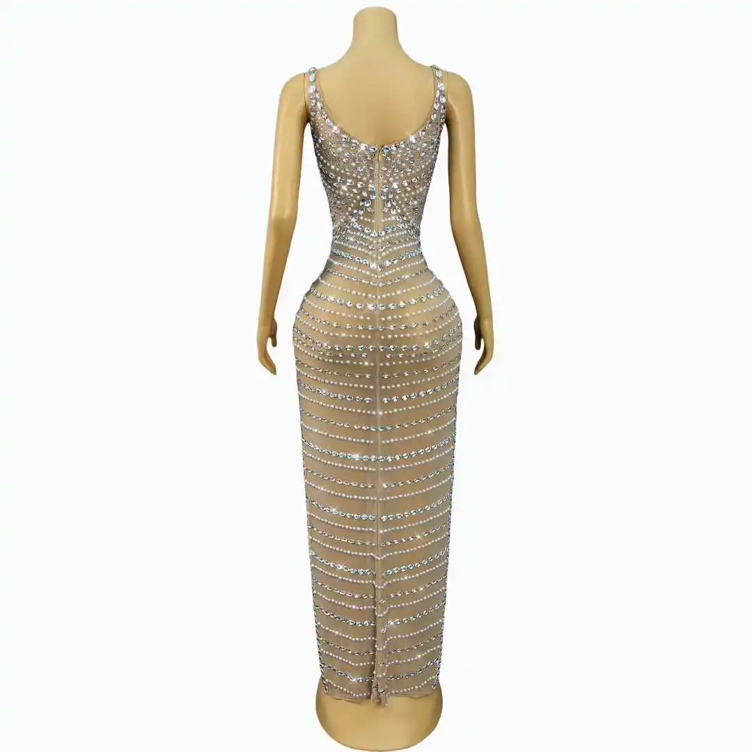 Luxury Twinkling Rhinestones Pearls Sexy V-neck High split Dress Evening Cocktail Birthday Party Gown Red carpet Stage Wear