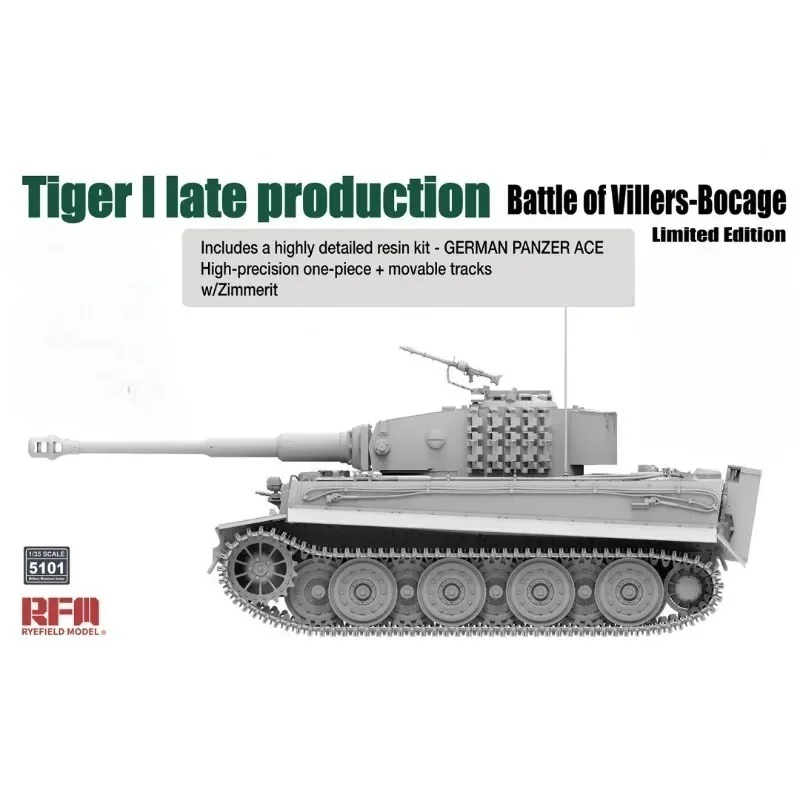 

Ryefield model Plastic Assembly Scale Model Kit 5101 Tiger I Late Production Battle of Villers-Bocage Limited Edition 1/35