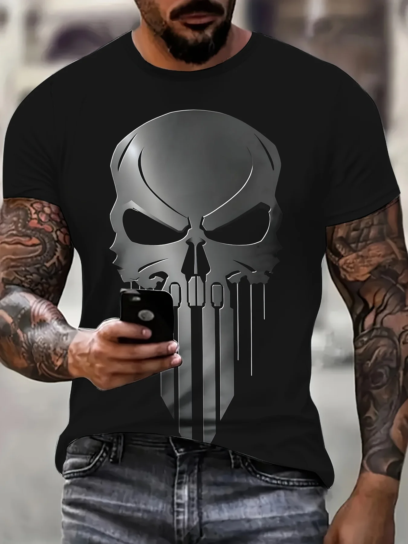 

Marvel Punisher Graphic T-Shirt for Men Skull Tears Design 3D Print Superhero Graphic Tee Comfortable Fit Marvel T Shirt