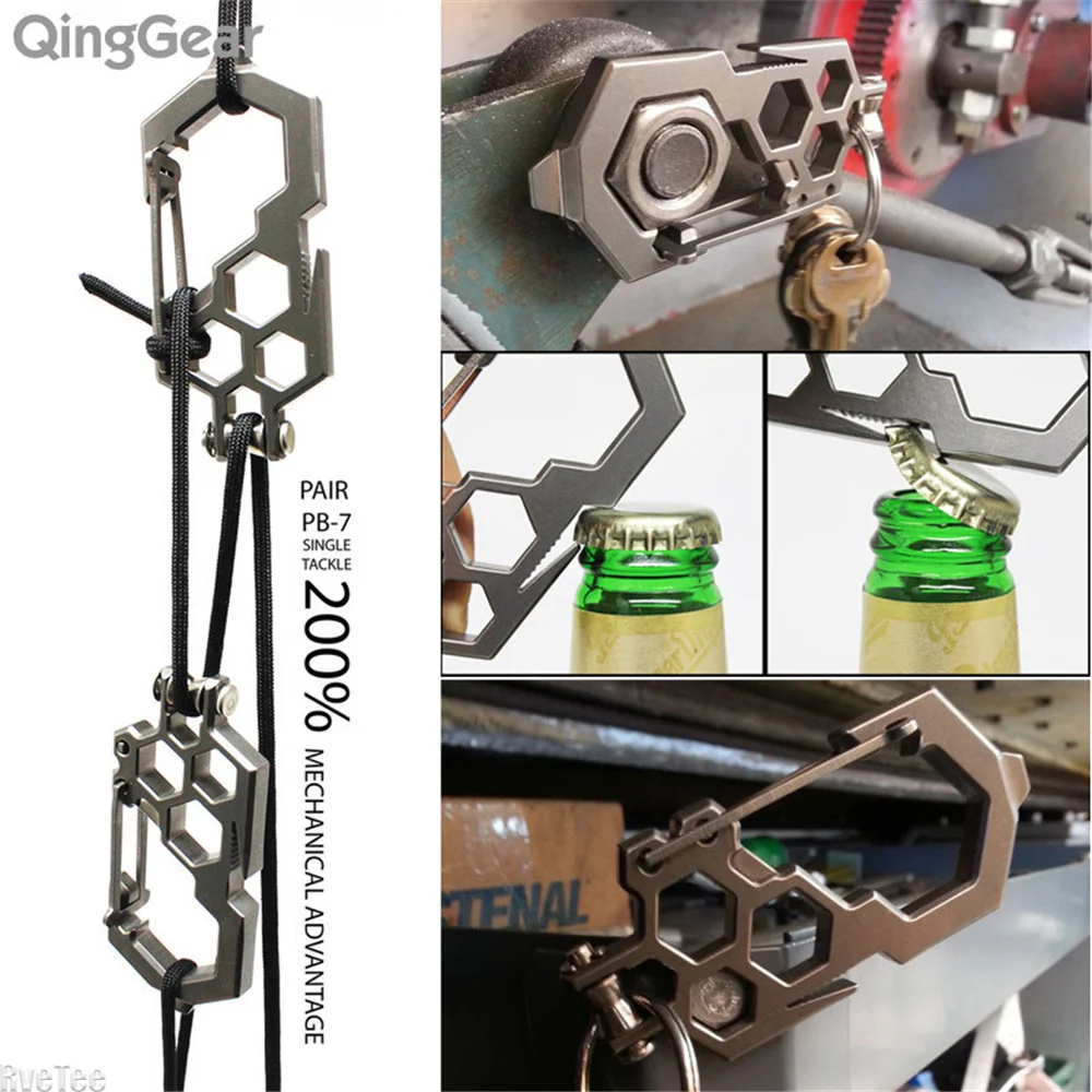Multifunctional Stainless Steel Bottle Opener Wrench with Pulley Mountain Buckle for EDC Accessories Gadgets Men Gift
