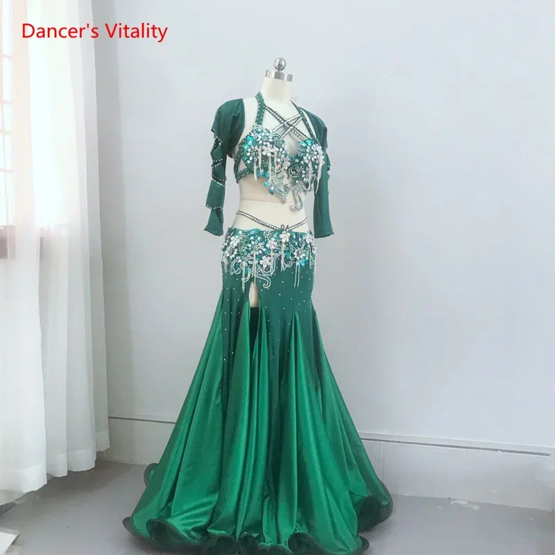 Belly Dance Competition Clothes Set for Women Belly Dance 3pcs Suit Dance Bra+coat+skirt Cusomized Adult Child Oriental Outfit