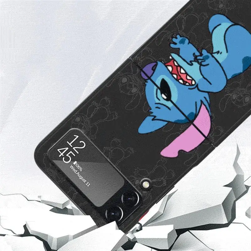 Anime Stitch Cute Disney Case for Samsung Galaxy Z Flip 4 3 5 5G Flip Shockproof Capa 6.7 Inches Hard PC ZFlip 4 Phone Cover