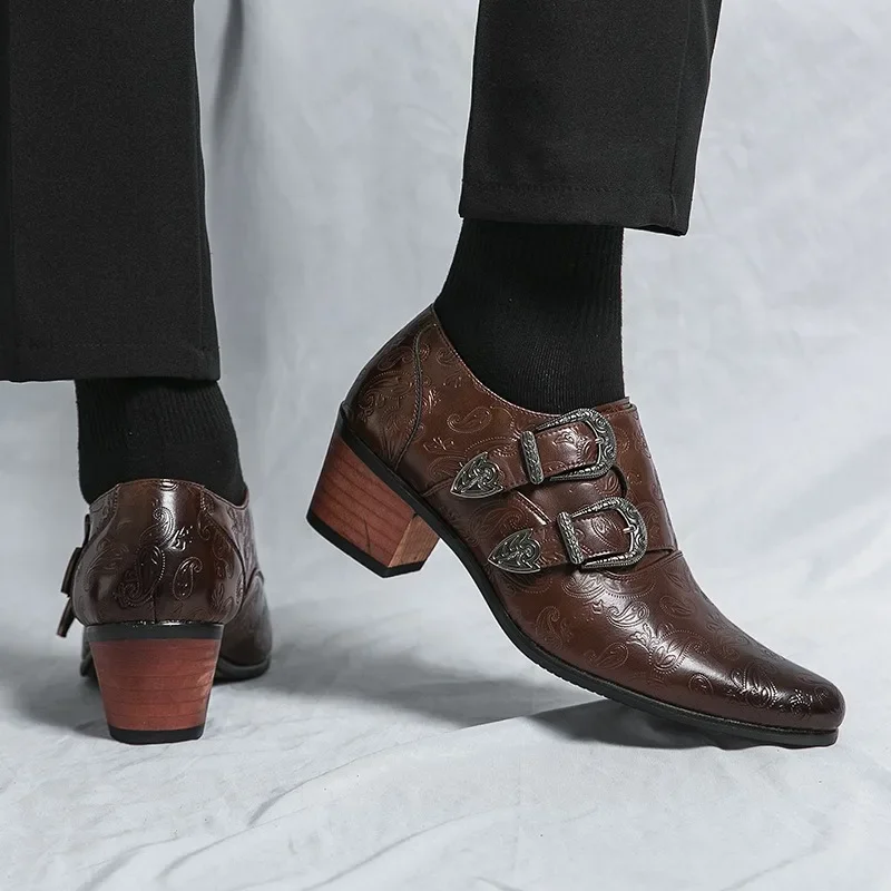 

Men's Wedding Shoes Fashion Slim Fit Pointed High Heel Pullover Breathable Leather Shoes Classic Vintage Men's Dress Shoes