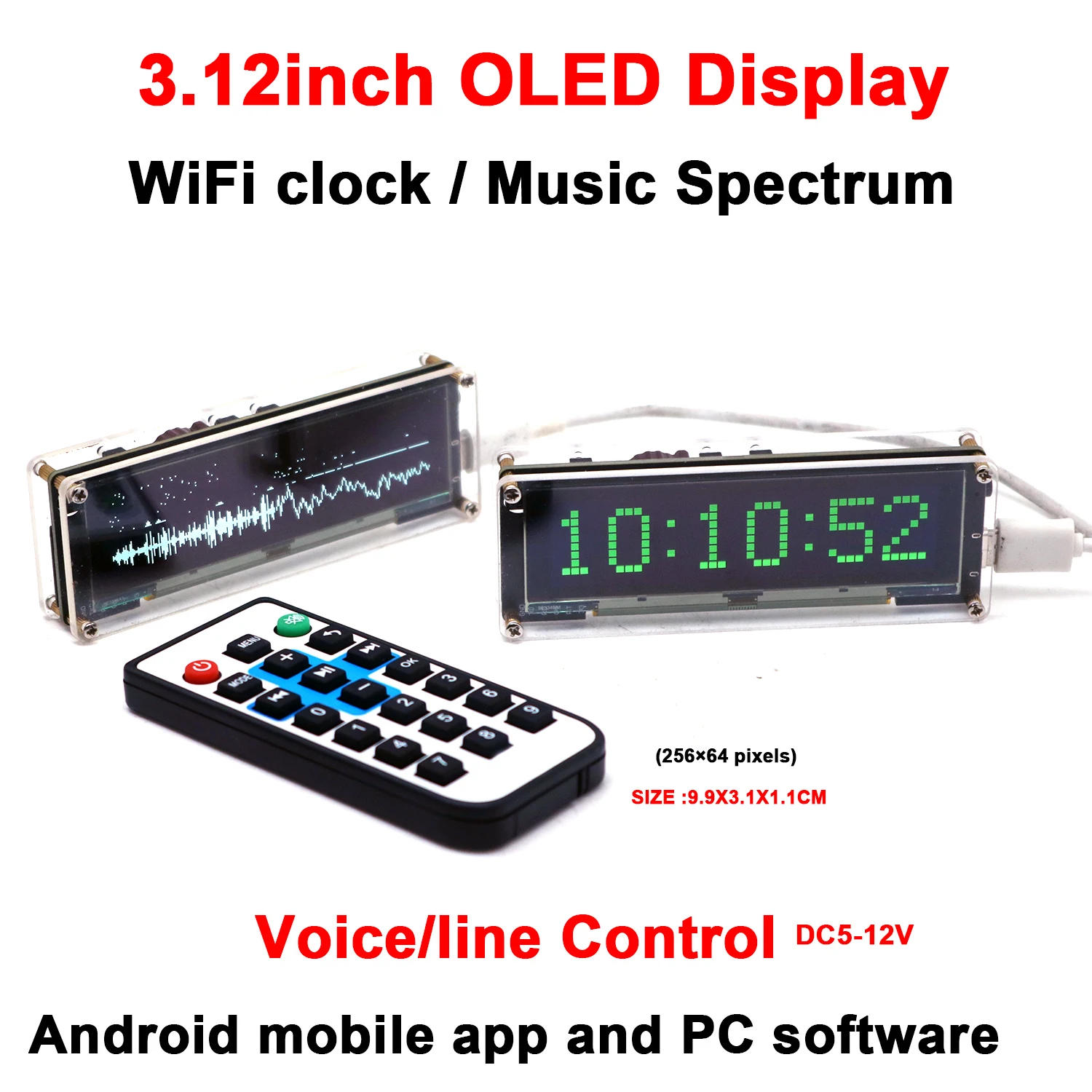 3.12 inch OLED Music Spectrum Wifi CLOCK Display TMIE Audio Level Indication VU Meter Rhythm Analyzer Atmosphere Lamp Multi-mode