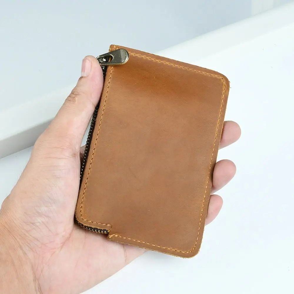 Genuine Leather Men's Short Wallet Ultrathin with Belt Loop Belt Hanging Money Pouch Multi Purpose Lightweight Zipper Coin Purse