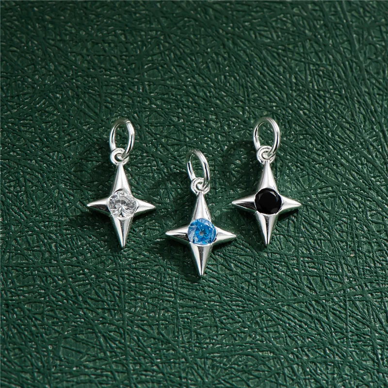 

100% Real Sterling 925 Silver Accaccessories Four Pointed Star Charm Pendant For Bracelets Necklaces Key Diy Material