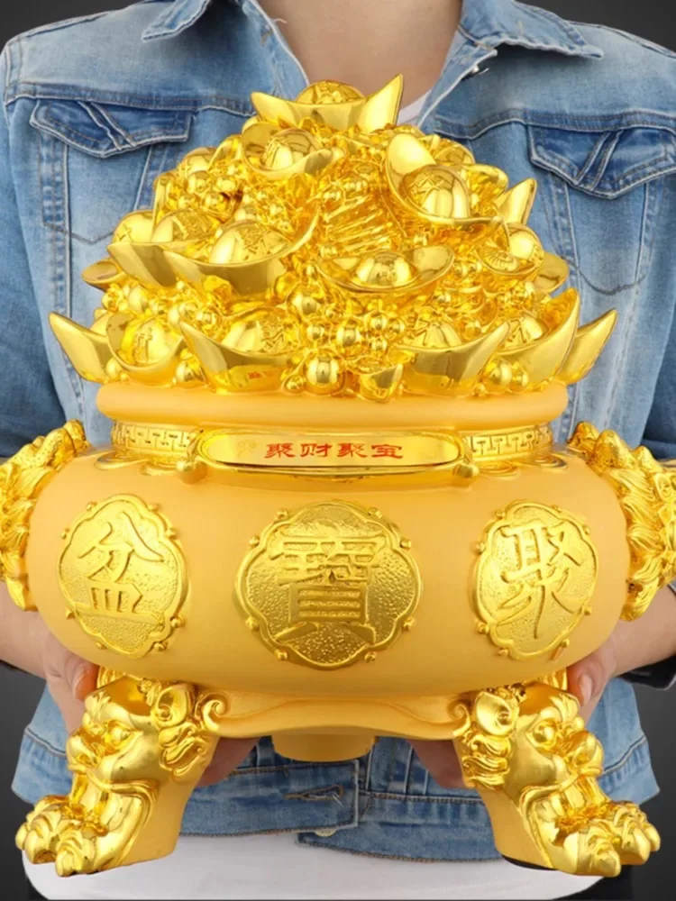 

Gold Ingots Treasure Pots Ornaments Money Storage Box Jars Bowl To Attract Wealth Feng Shui Living Room Store Decorations Gifts