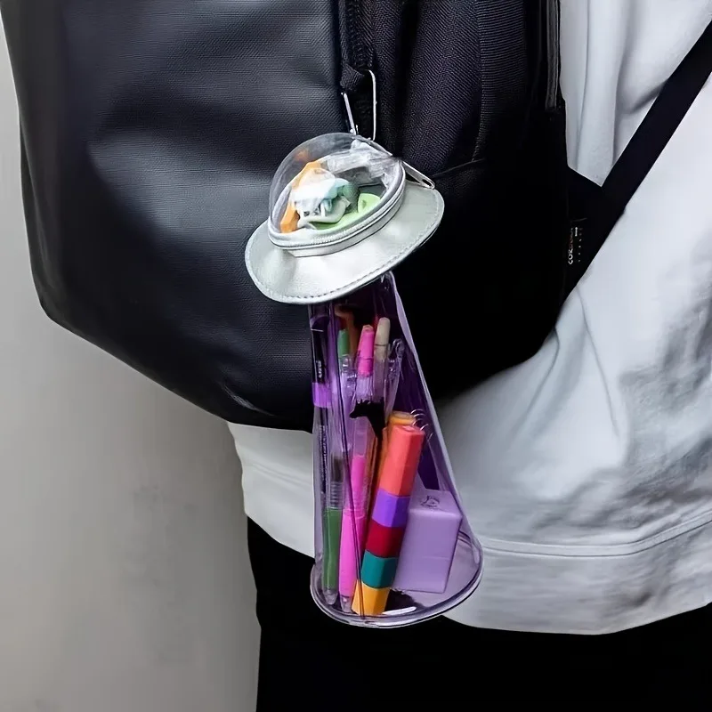 新しいクリエイティブなUFO型の収納ジャー鉛筆ケース、透明なクリエイティブなペンホルダー、学生の学用品、新学期シーズン