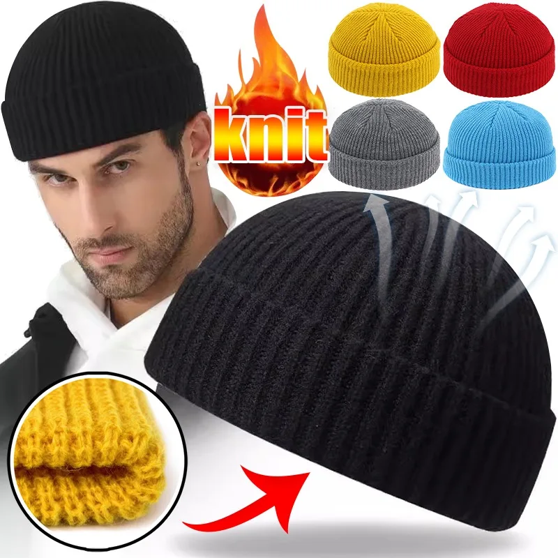 

Winter Woolen Yarn Knitted Hat Cold Proof Adjustable Head Circumference Cap Soft Warm Hats Autumn Thick Caps Skullies Beanies