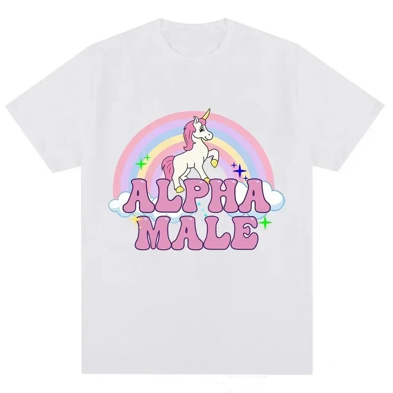 

Alpha Male Unicorn Rainbow t shirt women Funny cartoon cotton T-Shirts men Fashion Hip Hop Top tee Unisex Aesthetic Clothing