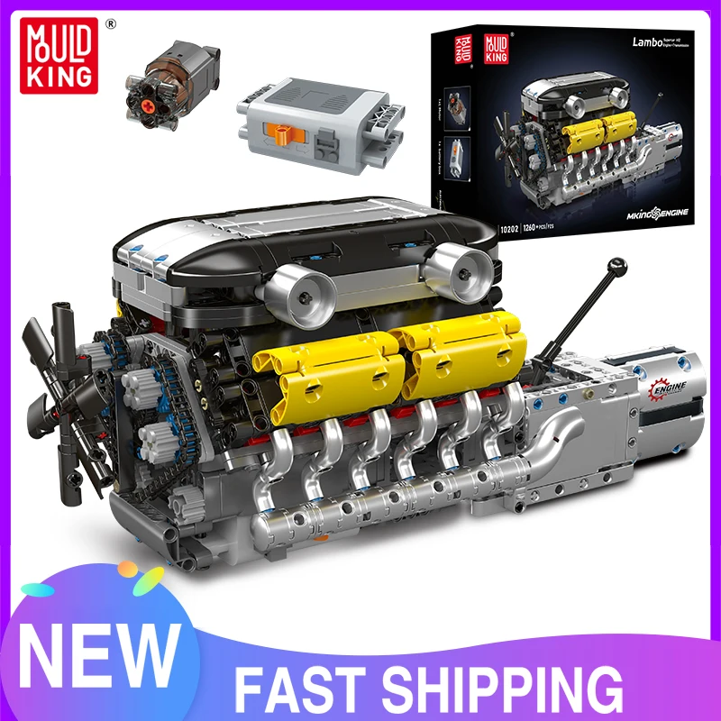 Mould King 10202 Coche Técnico de Juguete, Superdeportivo Motorizado con Motor V12 + Transmisión, Bloques de Construcción de Motor, Ladrillos de Motor, Regalo de Navidad para Niños