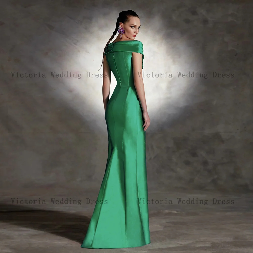 Elegante vestido De satén verde para madre De la novia, cuello en V, vestido De fiesta De boda, volantes De sirena, largo hasta el suelo, mujer