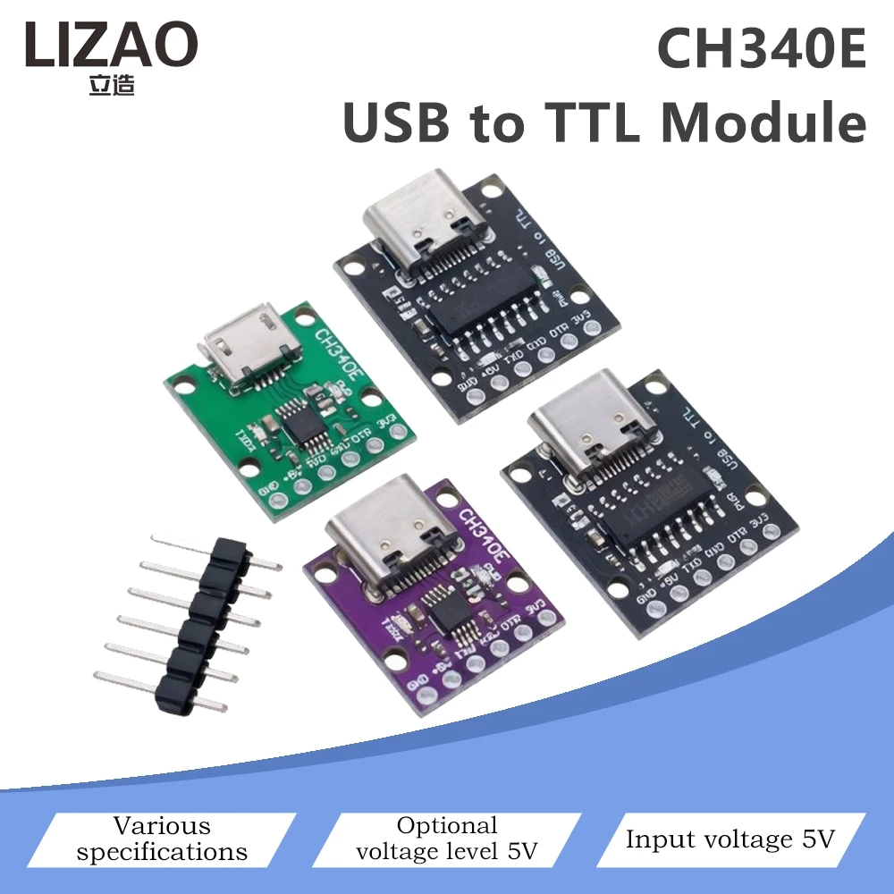 CH340E USB to TTL Serial Adapter Module Type-C/Micro-USB Optional 5V Input For Arduino/STM32 Download And Serial Debugging