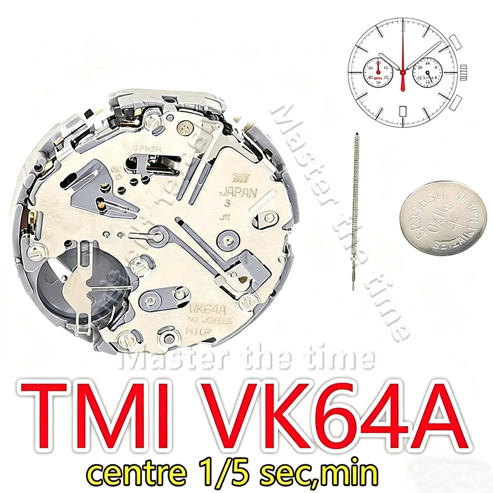 高精度vk64日本製クォーツムーブメント、vk64aクロノグラフ（1-5秒＆分カウンター、24時間表示、日付機能付き）