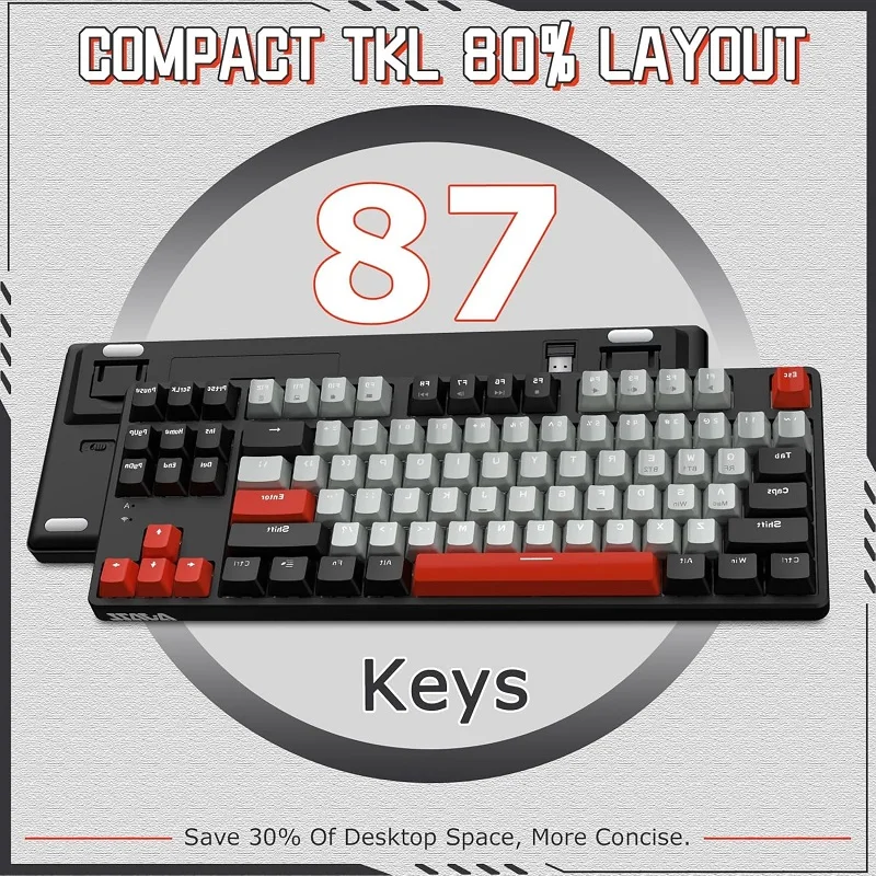 Ajazz AK871 TKL Wireless Gaming Mechanical Keyboard 87 Keys Hot-Swappable Bluetooth Keyboard PBT Keycaps for Game Laptop Pc